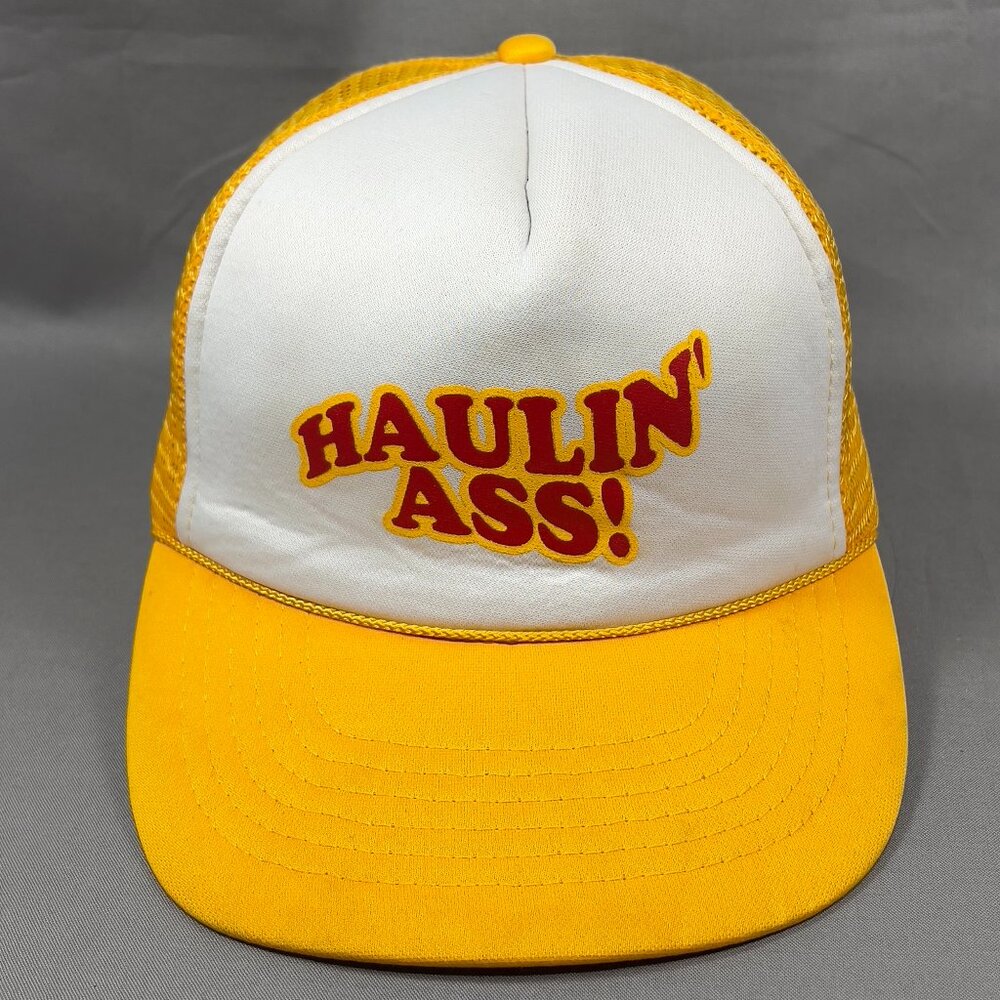 Hauling Ass Snapback Cap Hat Yellow KC Rope Foam Trucker Mesh Retro Dad Mens